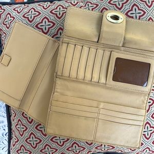 Vintage Coach Turnlock Camel Large Leather Wallet with Checkbook insert